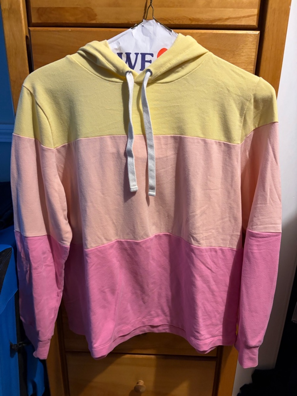 J. Crew Pastel Yellow, Peach & Pink Colorblock Hoodie